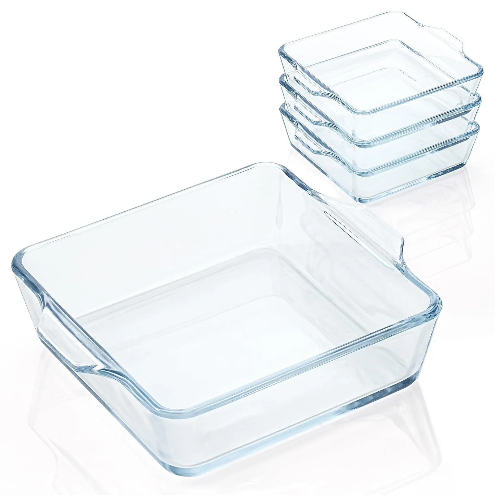 Формы для запекания стеклянные квадратные маленькие 4 шт. 12,7x12,7 см для духовки и микроволновой печи, фото №1