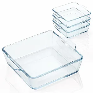 Формы для запекания стеклянные квадратные маленькие 4 шт. 12,7x12,7 см для духовки и микроволновой печи - Фото 1
