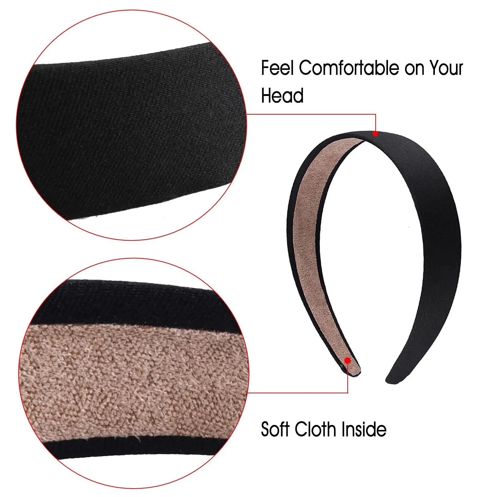 Обруч SIQUK, атласний, жіночий, 12 шт., 2,54 см, чорний, фото №3