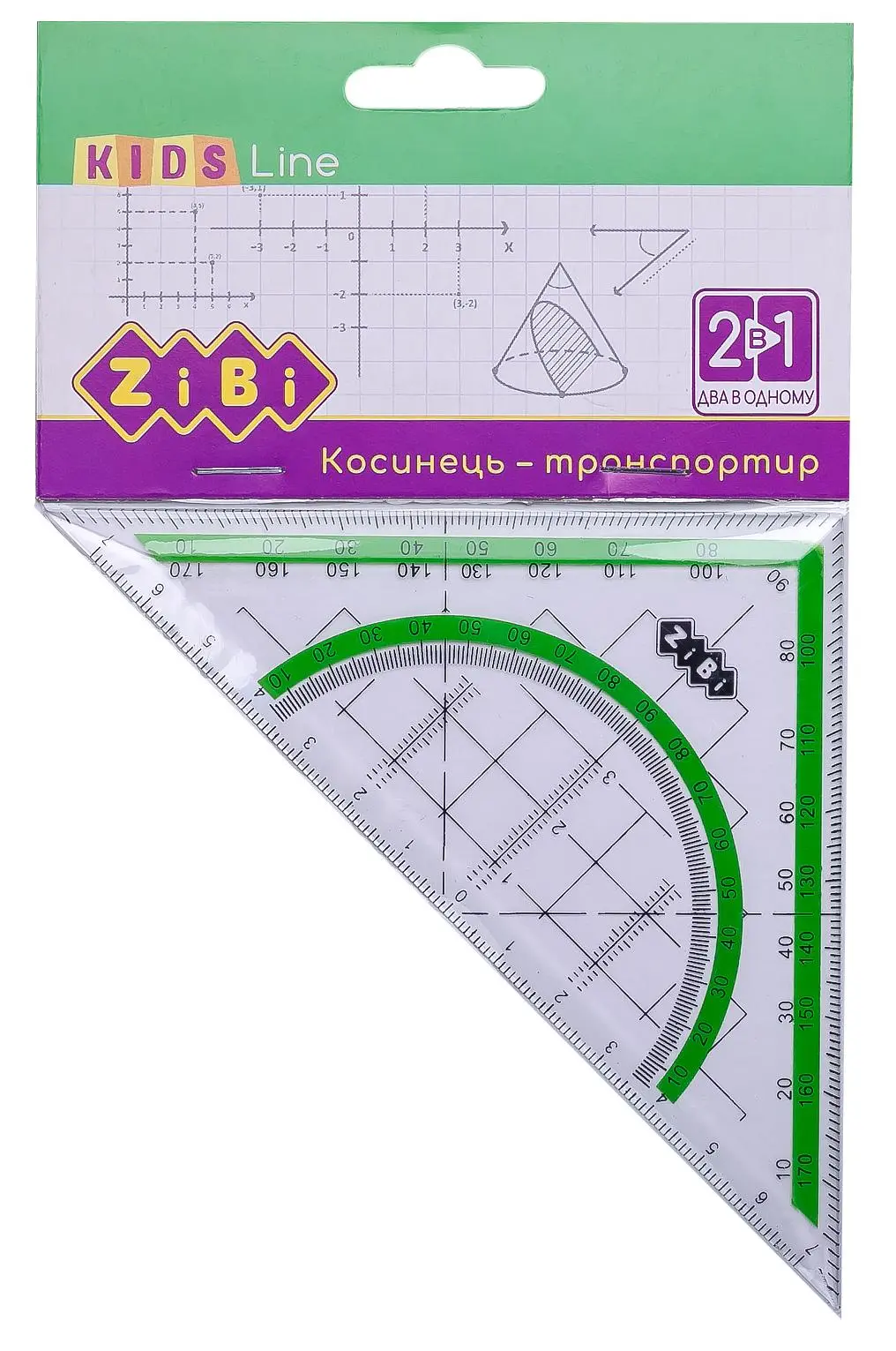 Угольник ZiBi 2 в 1 140мм с салатовой полоской (ZB.5623-15), фото №1 Угольник ZiBi 2 в 1 140мм с салатовой полоской (ZB.5623-15), фото №1