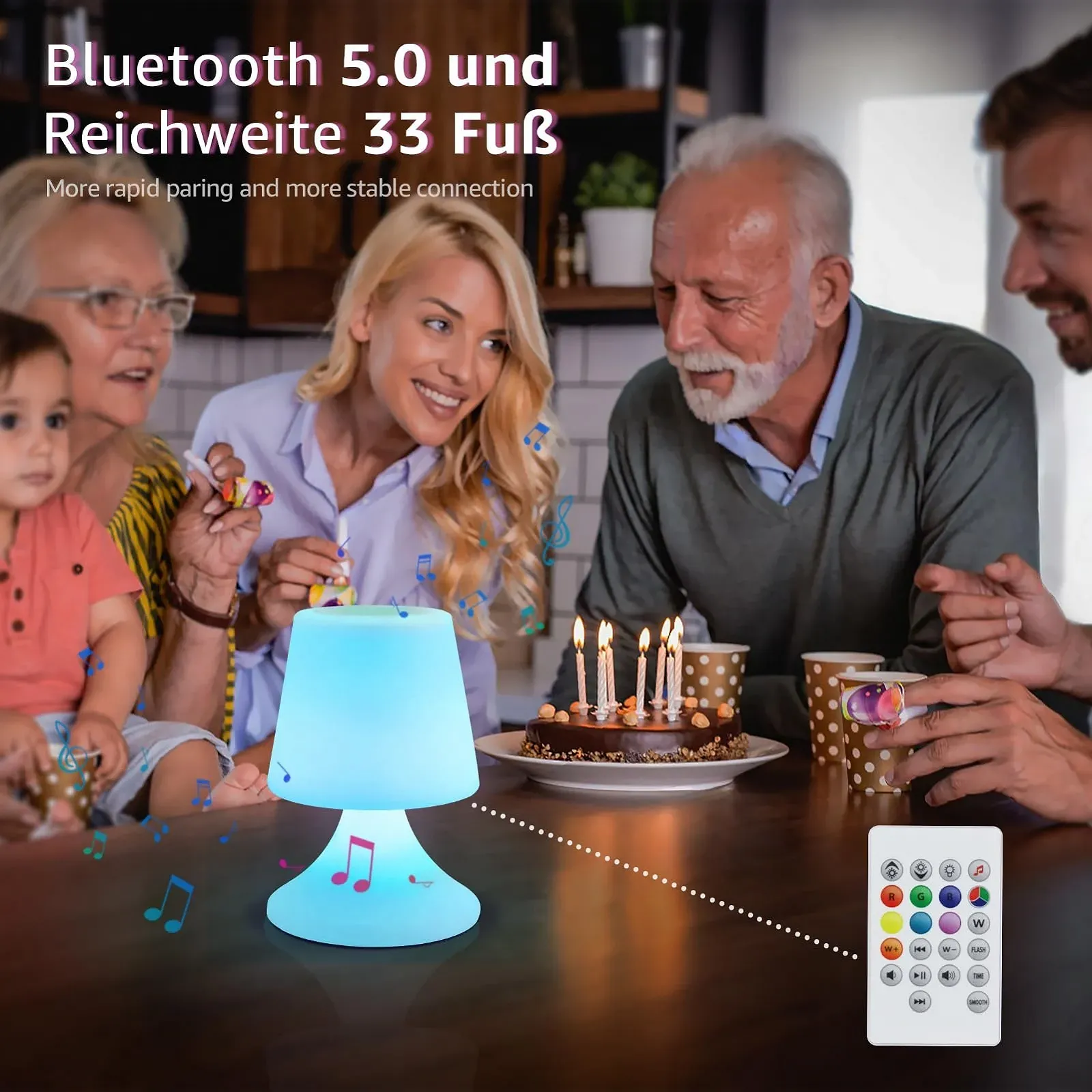 Настільна лампа uuffoo LED акумуляторна IP44 8 кольорів RGB з динаміком USB-C Біла, фото №5