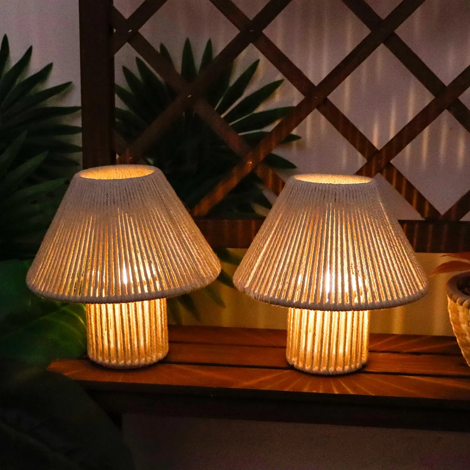 Настільна лампа TRIROCKS LED плетена бавовняна мотузка 18 см на батарейках Набір з 2 шт. Boho, фото №5