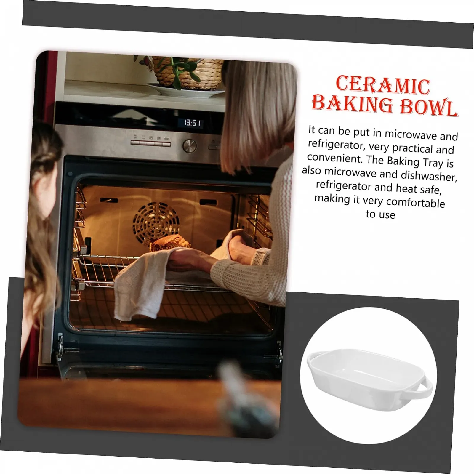 Форма для випікання Ciieeo Керамічна з подвійними ручками термостійка для мікрохвильової печі та духовки, фото №5