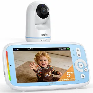 Видеоняня BOIFUN 5 дюймов IPS PTZ 360° Ночное видение Датчик шума/температуры 300 м 3050 mAh Двусторонняя аудиосвязь - Фото 1
