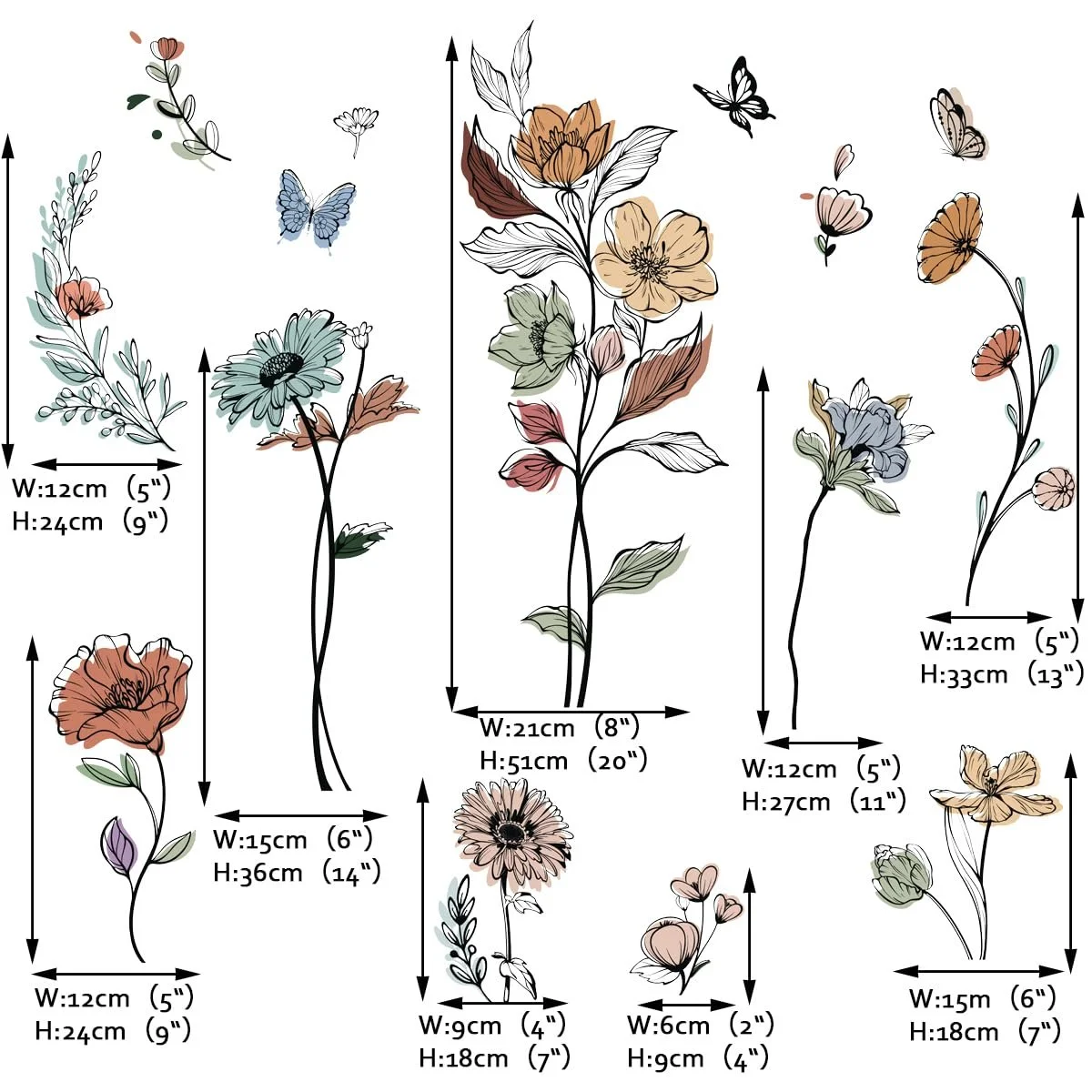 Наклейка на стіну Runtoo Boho Flowers Ретро квіти Кольоровий, фото №5