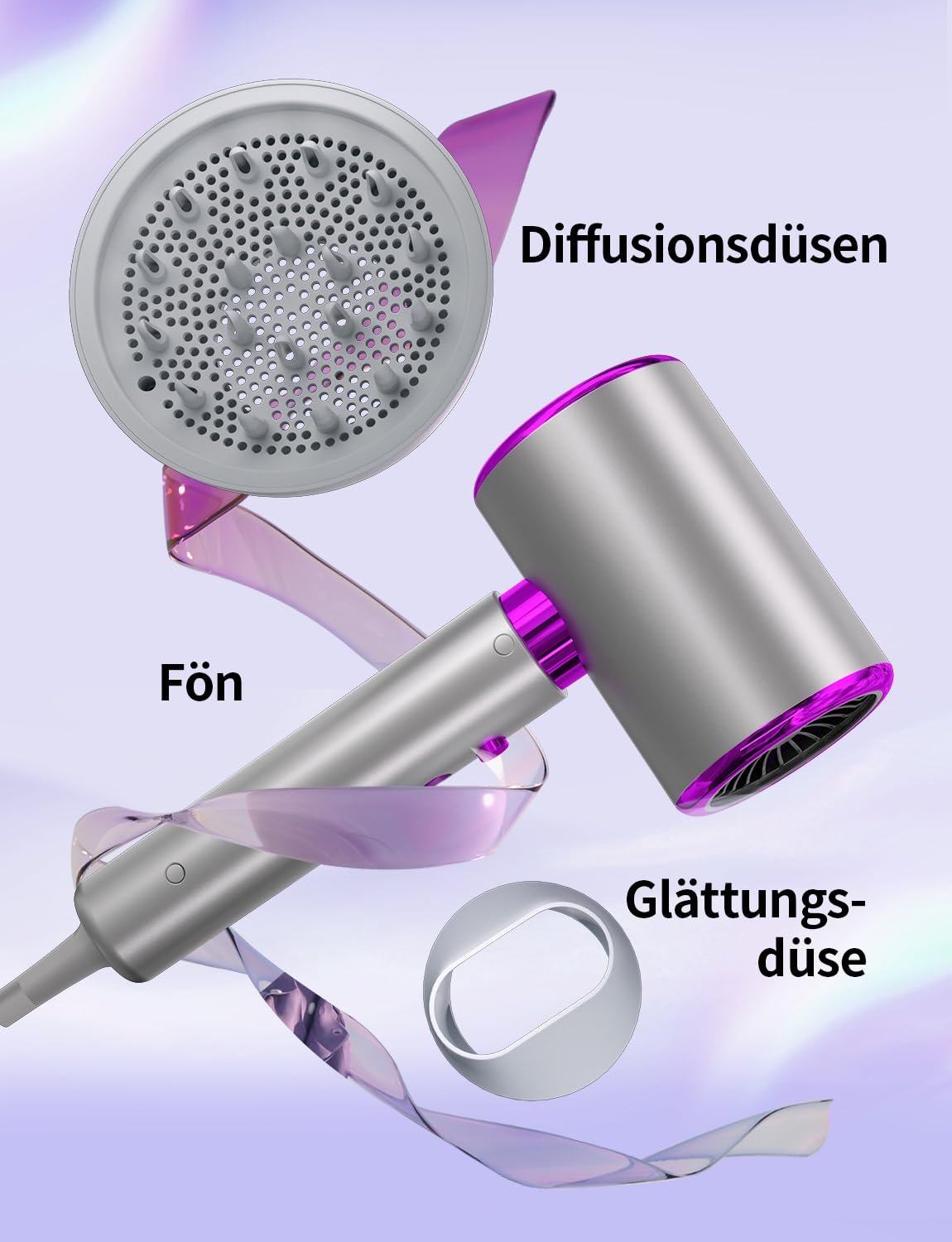 Фен DMTIVMG Ion, 2400 Вт, с кнопкой холодного/горячего воздуха, 3 температуры и 2 скорости, диффузор и концентратор, термостатический, фото №9