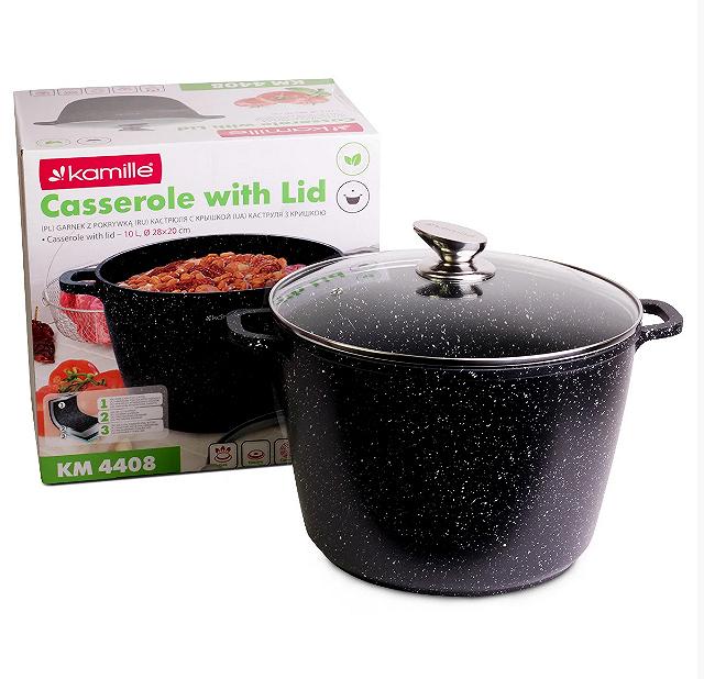Кастрюля 10 л из литого алюминия с антипригарным покрытием и стеклянной крышкой Kamille KM-4408, фото №1 Кастрюля 10 л из литого алюминия с антипригарным покрытием и стеклянной крышкой Kamille KM-4408, фото №1