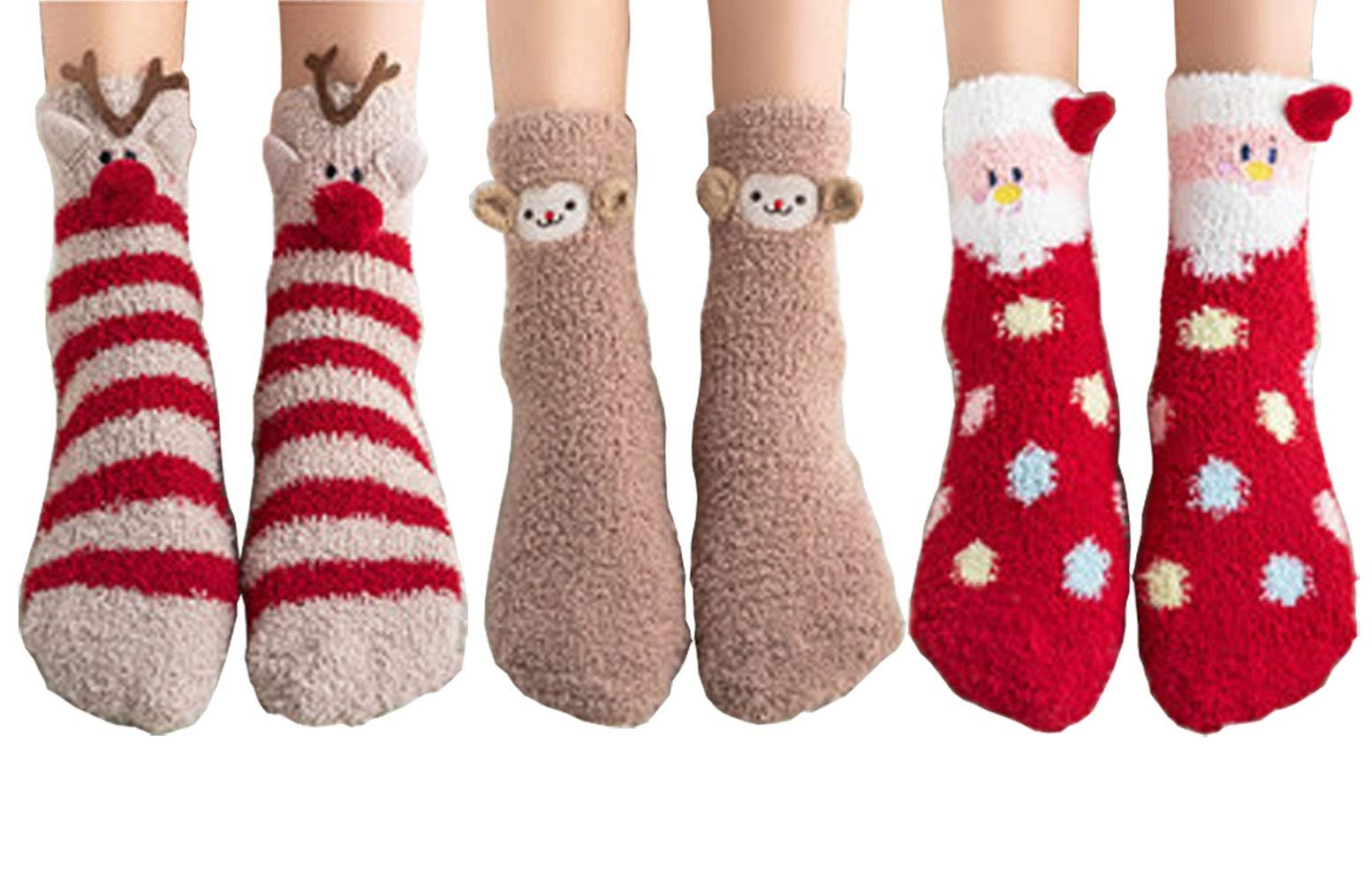 3 пары Рождественских носков для женщин и девочек Хлопковые Теплые Толстые Шерстяные Зимние Носки Подарок для Рождественской вечеринки День рождения B Один размер, b, фото №1