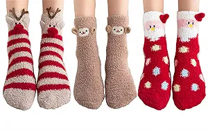 3 пары Рождественских носков для женщин и девочек Хлопковые Теплые Толстые Шерстяные Зимние Носки Подарок для Рождественской вечеринки День рождения B Один размер, b - Фото 1