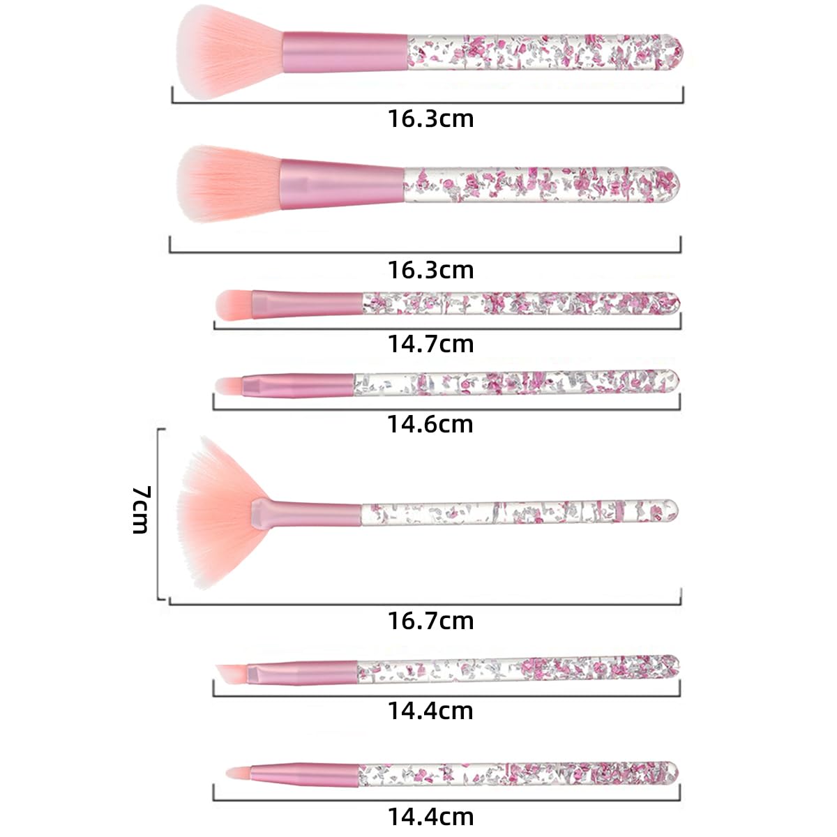 Набор кистей Alrens Sparkles Пудра Основа 7 штук + Щеточки для ресниц 10 штук, фото №2