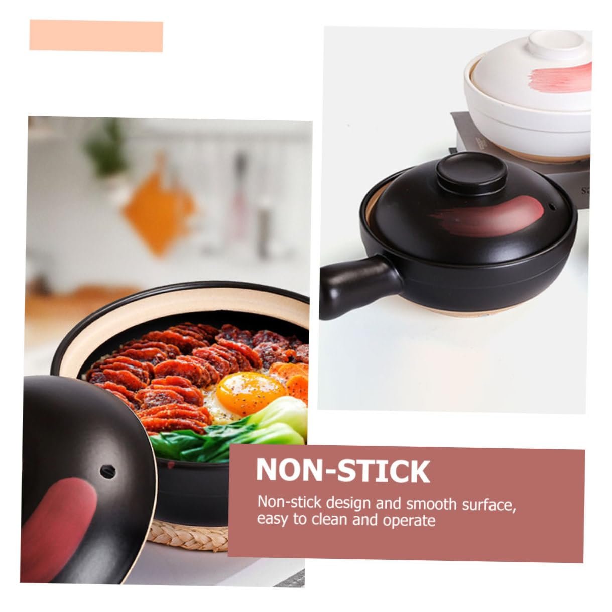 Горшок глиняный Керамическая глина с ручкой антипригарное покрытие малый, фото №4