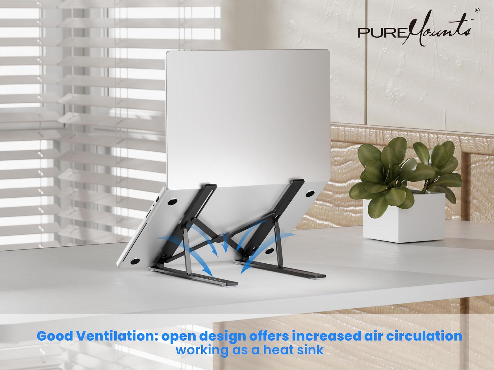 Підставка для ноутбука PureMounts, регульована по висоті, складна та ергономічна, 7 регульованих кутів огляду, алюмінієва, фото №5