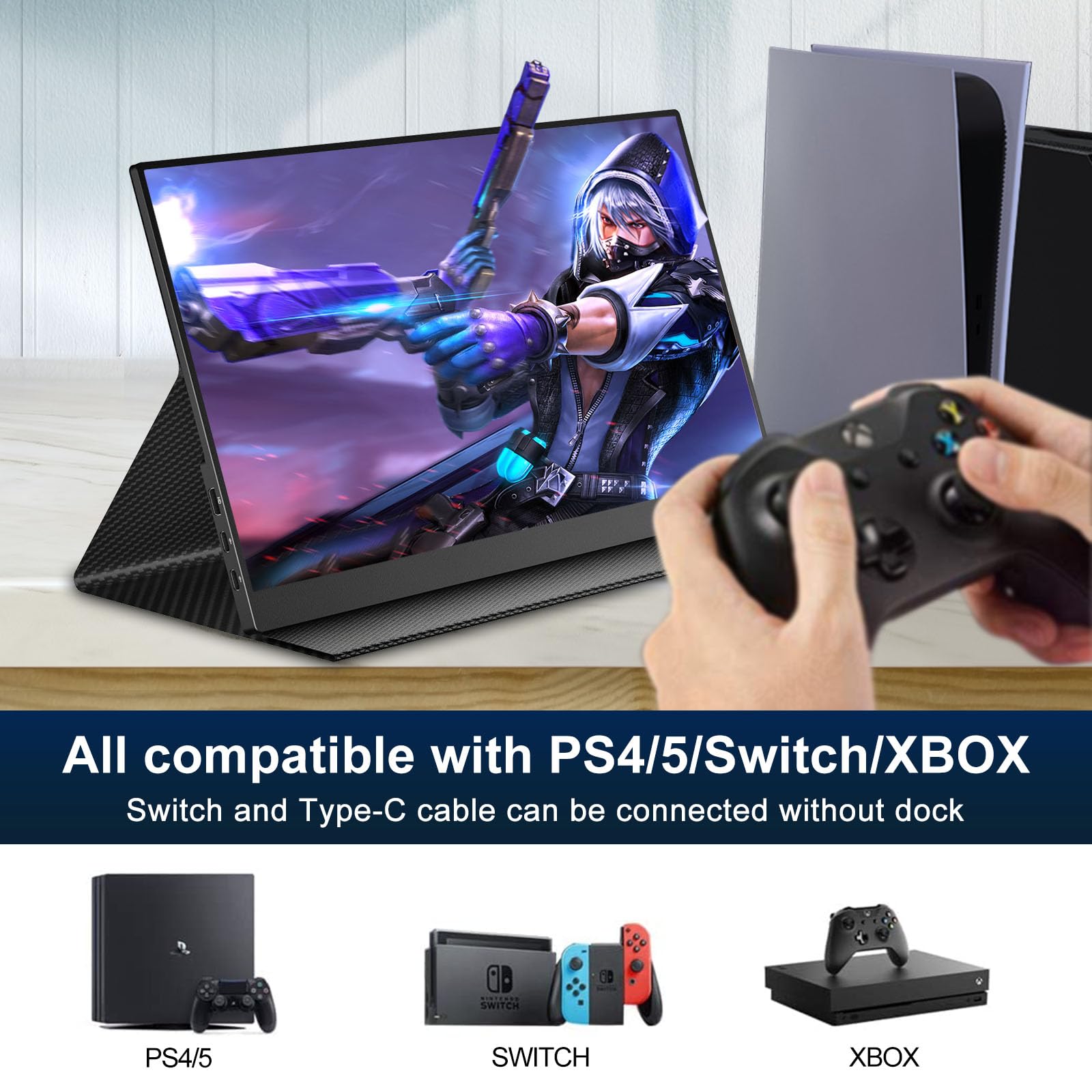 Монитор Kyyivwine Protable 16.1 Inch 1080P 144Hz USB-C & HDMI IPS 100% sRGB 1200:1 Speaker Ultra Thin, фото №4