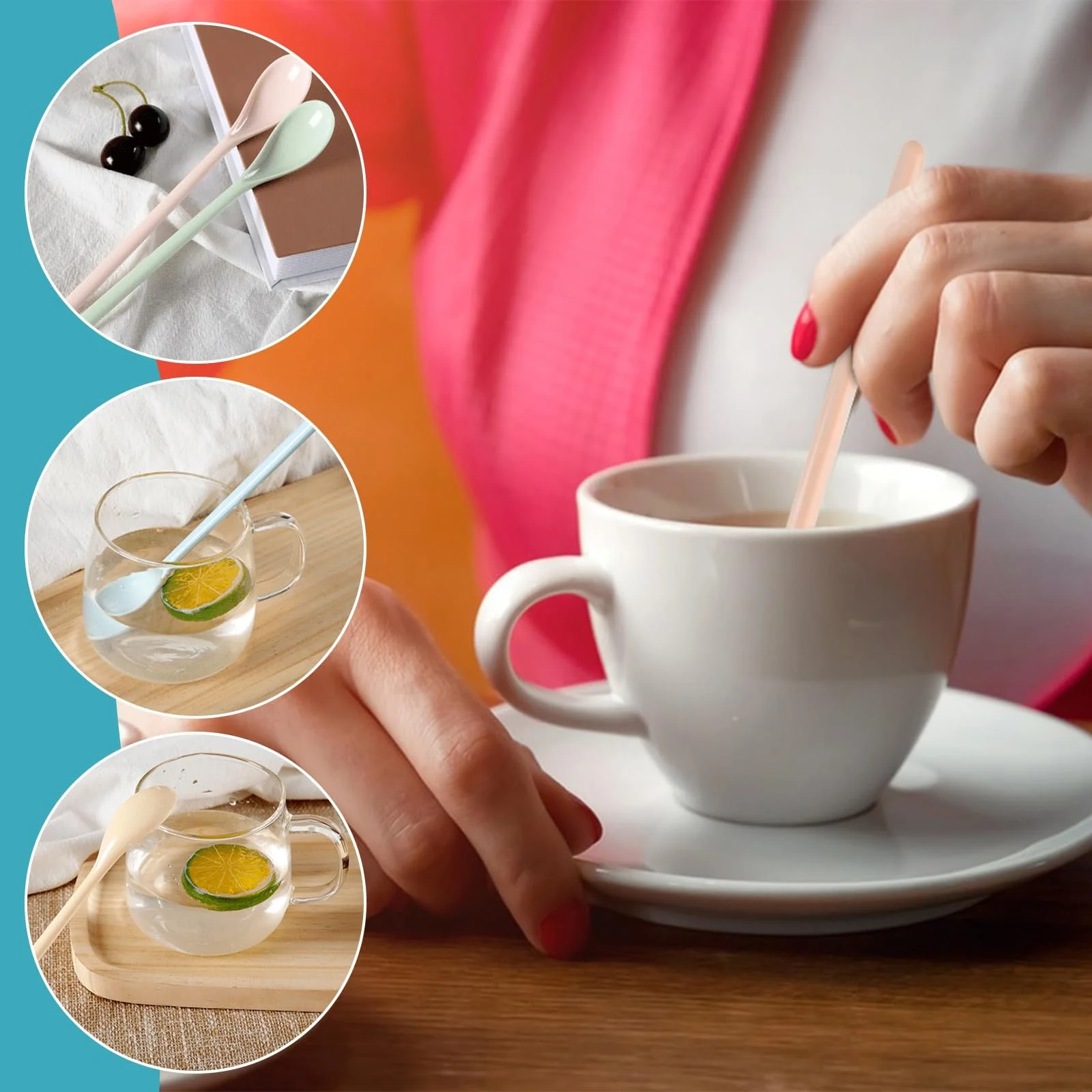 Ложки Пластиковые, Ложки для яиц, Ложки для варенья, Porcelain Animated Plastic, для кофе, напитков, яиц, мороженого, многоразовые, набор 5 шт, фото №6