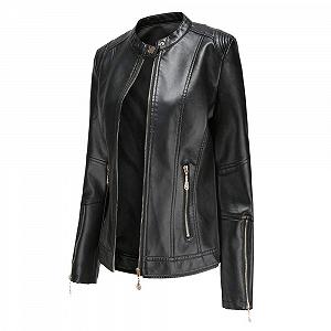 Шкіряна куртка Dissa Slim Short C258N для жінок, штучна шкіра, комір-стійка, мотоциклетна куртка на блискавці для весни та осені synthetic.ua - Фото 1