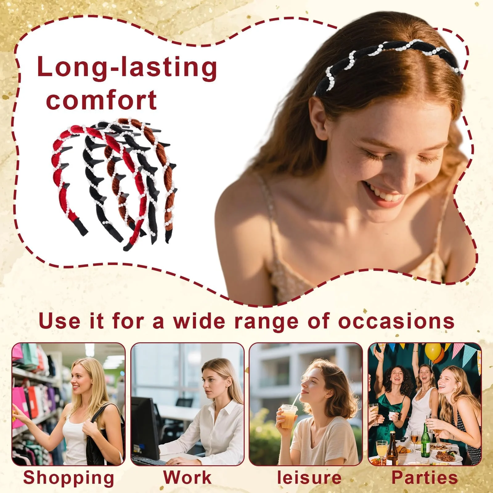 Вінтажний обруч для волосся з високими намистинами, фото №7