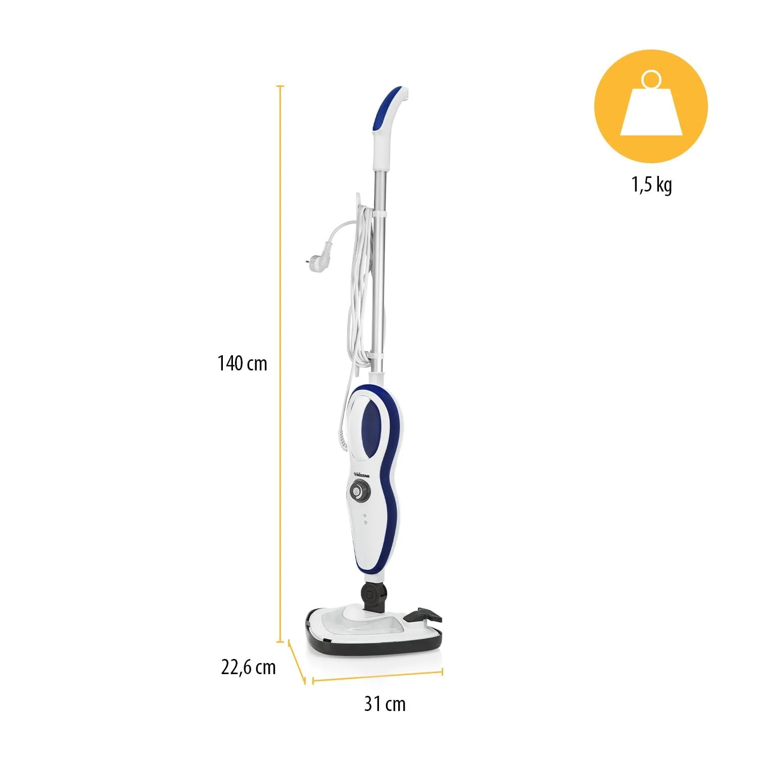 Парова швабра Tristar SR-5261 10-в-1 для твердих підлог та килимів зі знімним шлангом Біла, фото №6