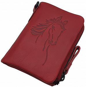 Гаманець Шкіряний Зображення Коня та RFID & NFC Захистом Cowhide cherry red Modern - Фото 1
