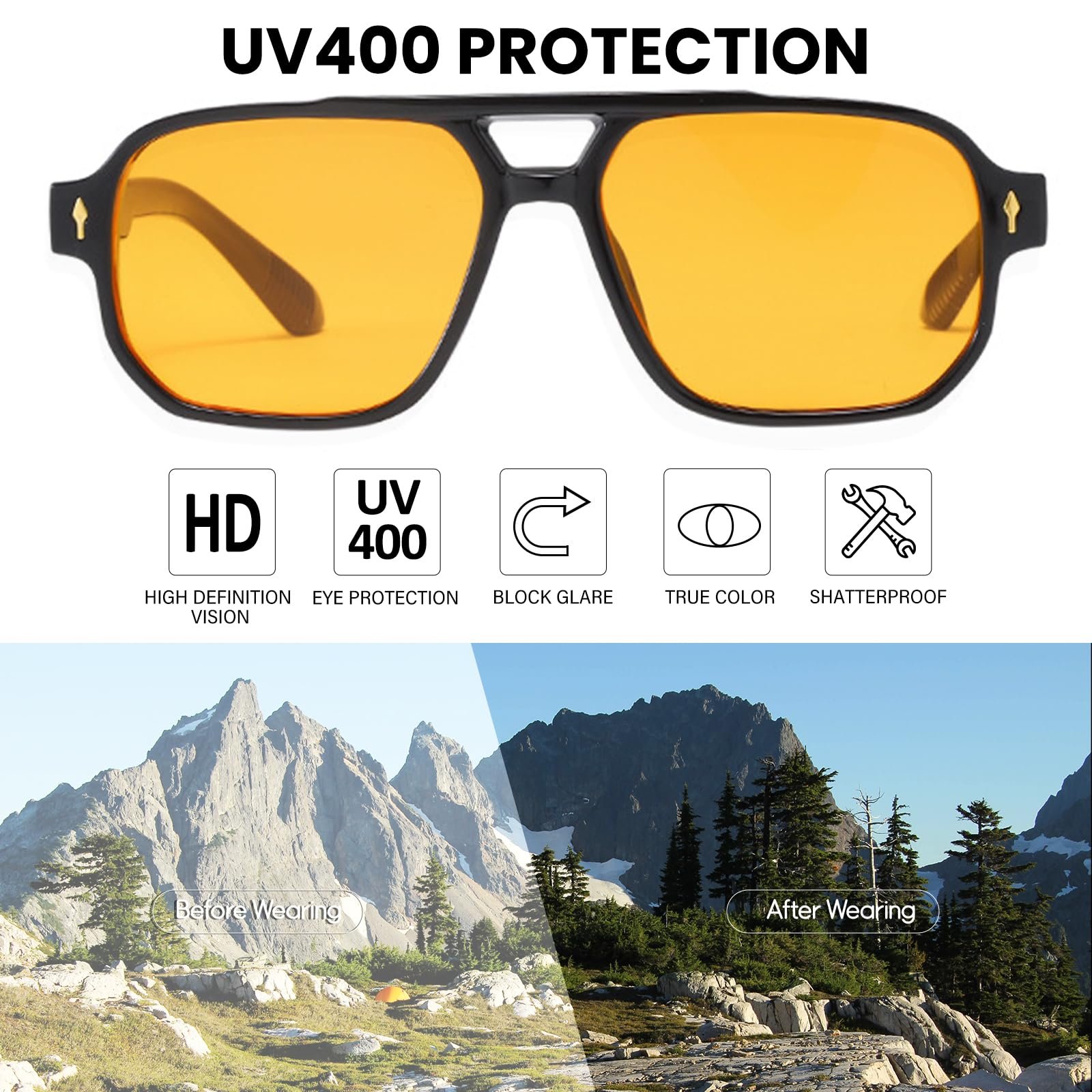 Сонцезахисні окуляри Авіатори Ретро CIKJUK Квадратні лінзи UV400, фото №4