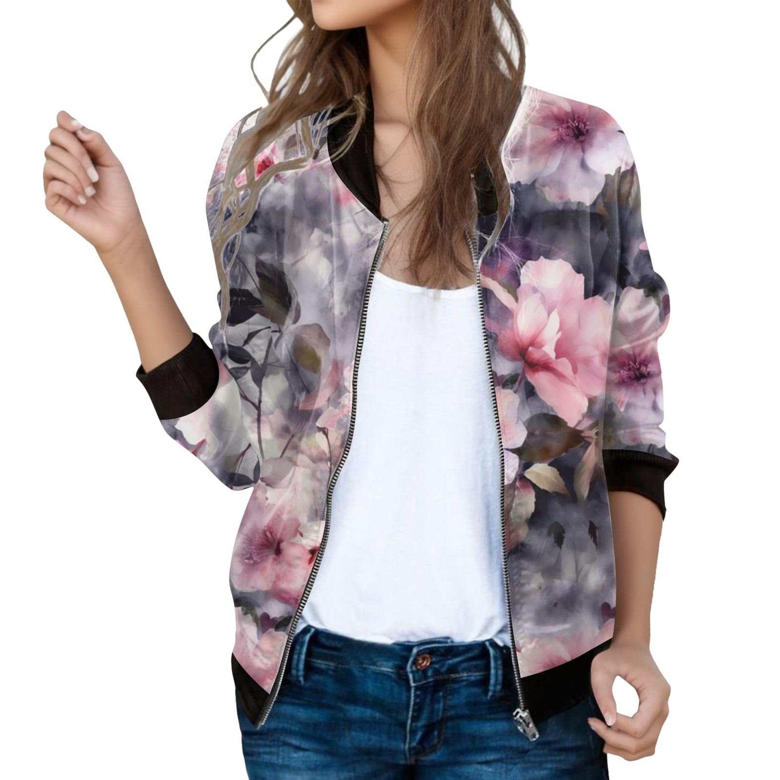 Женская куртка бомбер короткая Blouson Bunt весенняя куртка больших размеров переходная куртка элегантная College короткая куртка весенняя куртка с длинными рукавами легкая летняя куртка на молнии тонкая весенняя куртка приталенная куртка пилота, фото №1