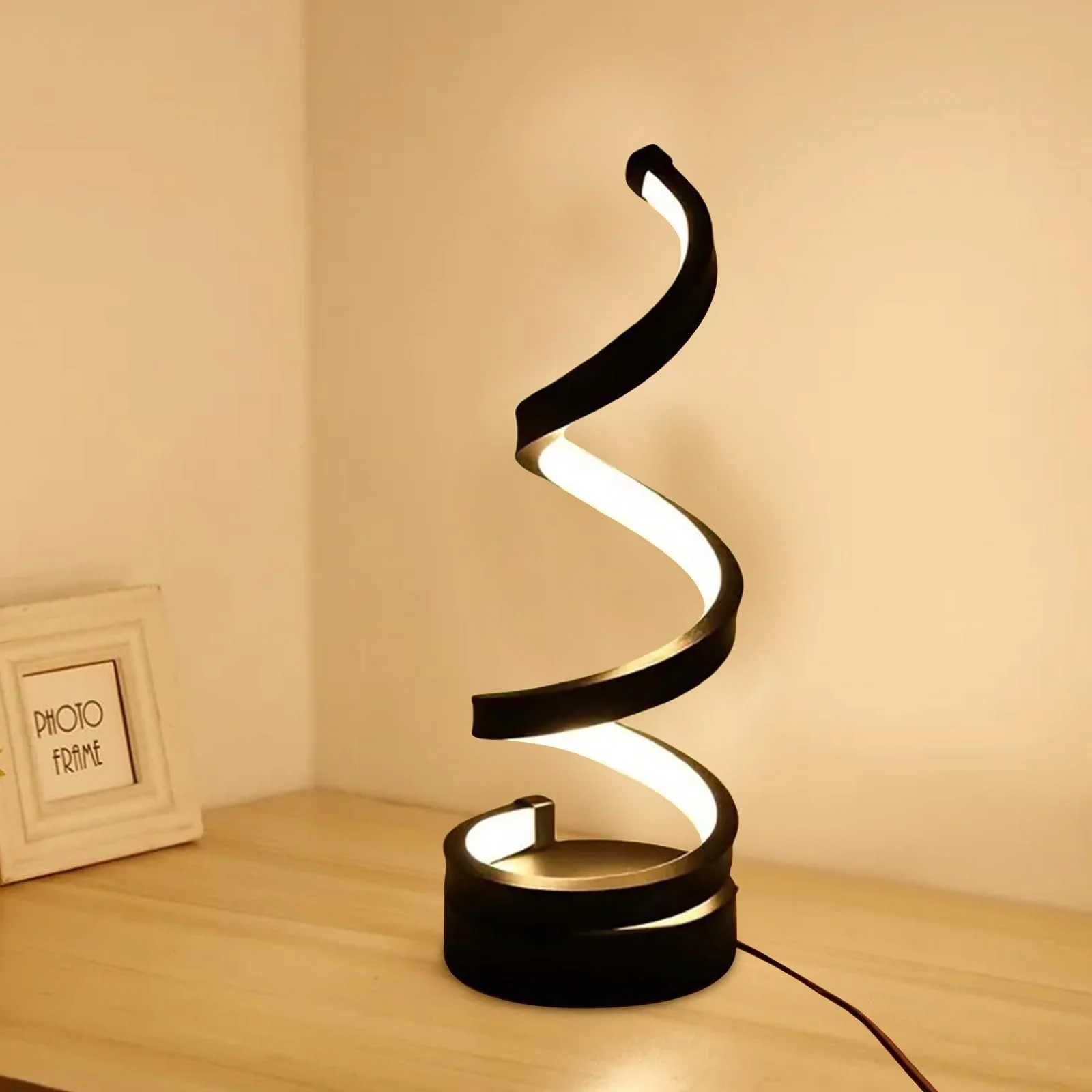Настільна лампа LED Spiral Design Dimmable USB Чорна 12 x 4 дюйми, фото №6