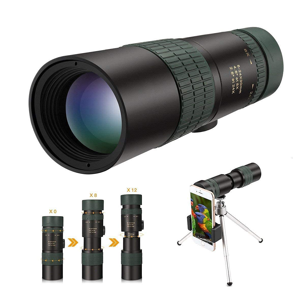Монокуляр MRKU 24x30 8X-24X Dual Focus Optics Zoom черный, фото №1