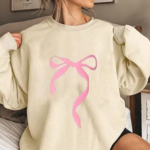 Женская толстовка Lemoiitea Весна Осень Круглый вырез Длинный рукав Стандартный крой Стильный узор с бантом Печатные блузы Пуловеры Туники Графические футболки synthetic.ua - Фото 1