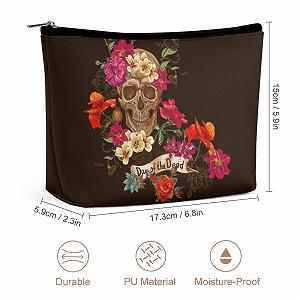 Косметичка з PU шкіри з принтом черепа та троянд 17,3 x 5,9 x 15 см synthetic.ua - Фото 1