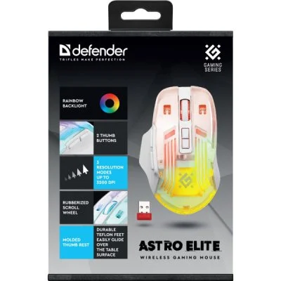 Мышка Defender Astro Elite GM-056 LED Wireless White (52056), фото №5 Мышка Defender Astro Elite GM-056 LED Wireless White (52056), фото №5