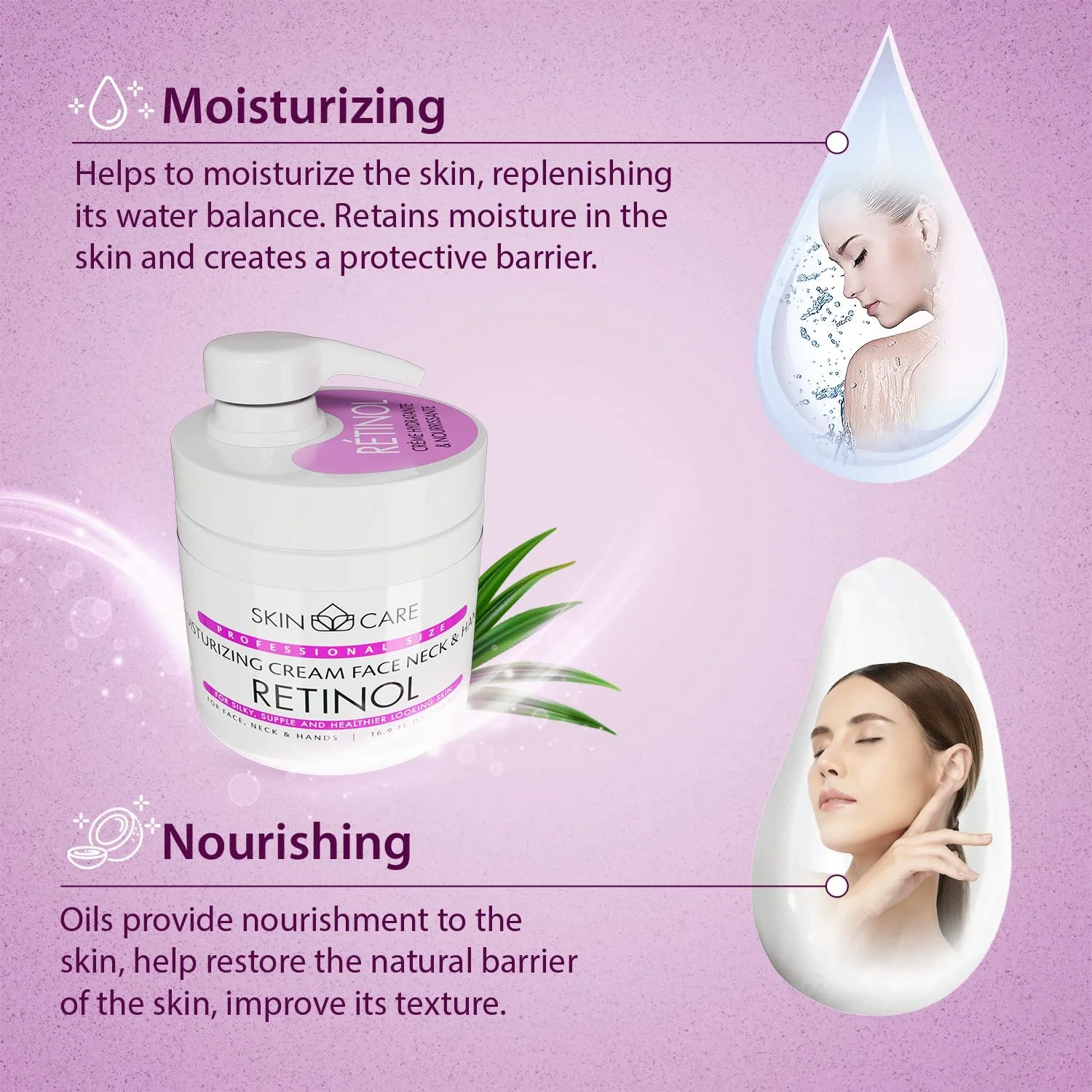 Зволожувальний крем з ретинолом 3-в-1 Skin Care Для обличчя, шиї та рук Для всіх типів шкіри 500 мл, фото №2 Зволожувальний крем з ретинолом 3-в-1 Skin Care Для обличчя, шиї та рук Для всіх типів шкіри 500 мл, фото №2