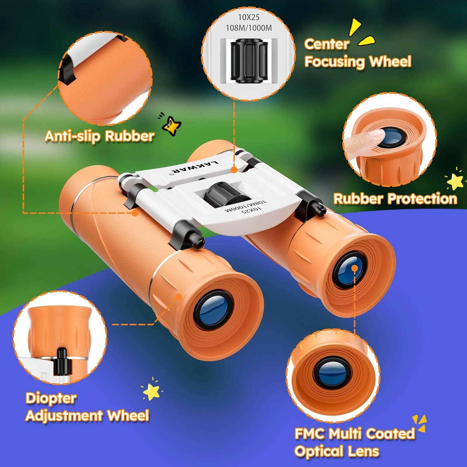 Бінокль 10x25 Compact Children Mini Waterproof Orange, фото №6