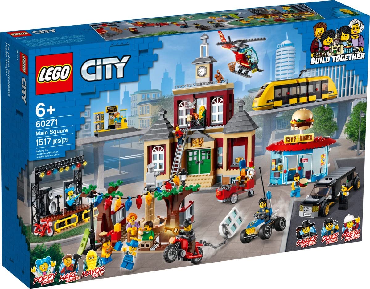 Конструктор Lego City Main Square 60271 Набор из 1517 элементов с ратушей, закусочной, лимузином, парком, трамваем и вертолетом от City Adventures, фото №1