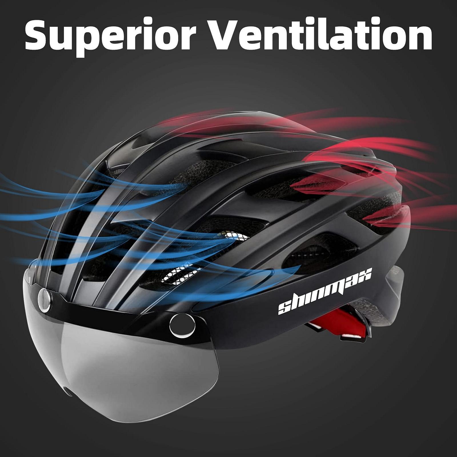 Шолом Shinmax велосипедний, чоловічий/жіночий, з козирком, магнітними знімними захисними окулярами, підсвічуванням, регульований, дихаючий, захисний, для MTB, фото №5