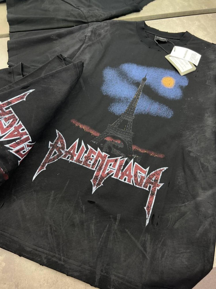 Футболка черная Balenciaga Moon Paris f656, фото №4