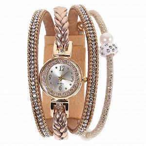 Часы-браслет VALICLUD Черный с плетеным браслетом, кристаллами и белыми бусинами - Фото 1