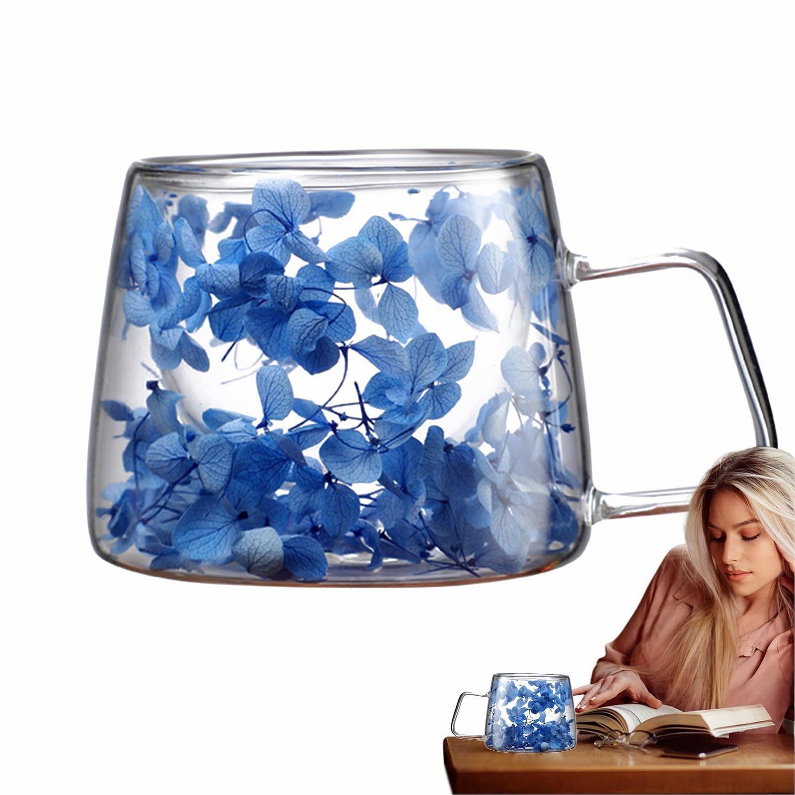 Скляна кавова чашка з квітами всередині, креативна двошарова склянка з сухоцвітами 200 мл, фото №7