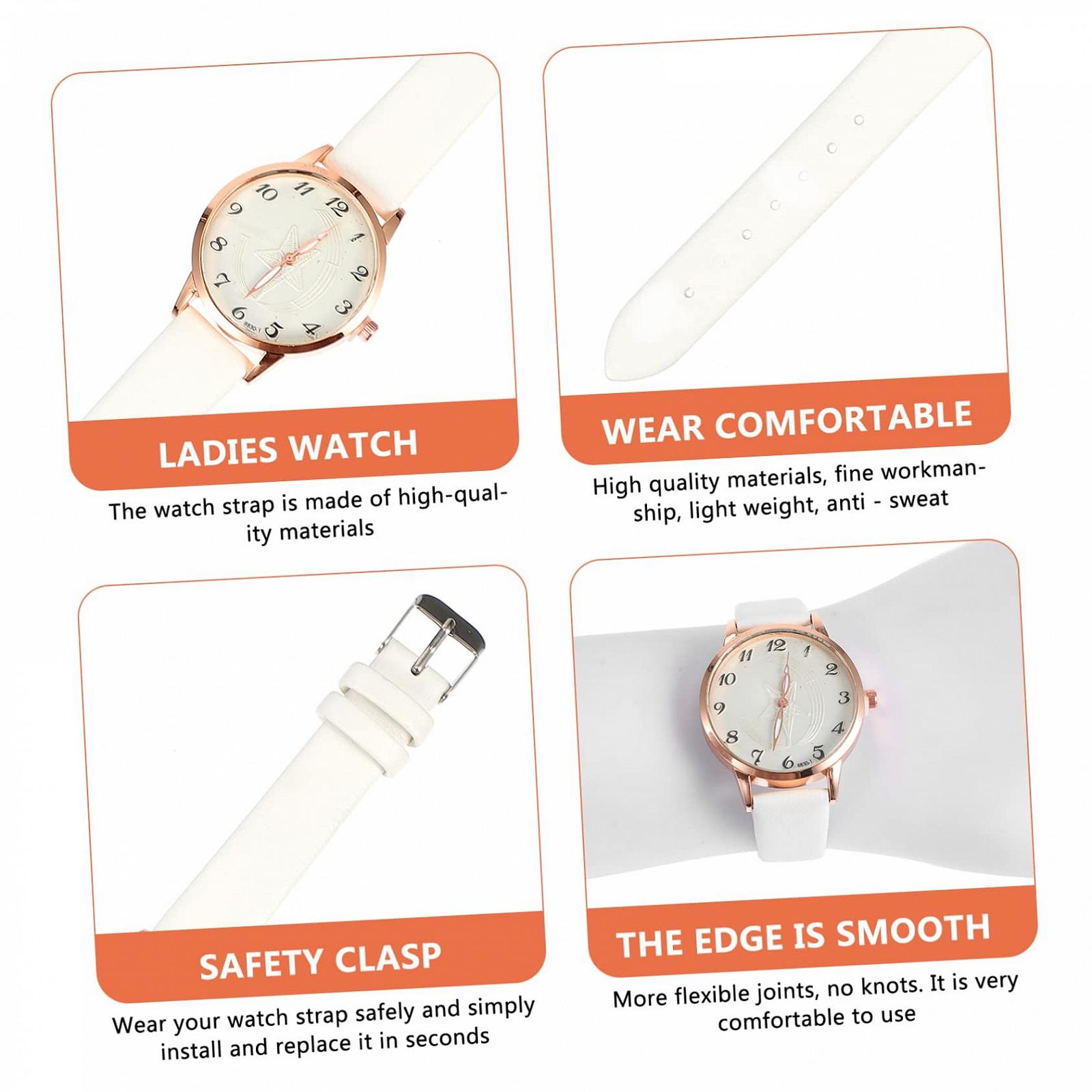 Женские Часы Healvian Тонкие Золотые с Кожаным Ремешком PU Искусственная Кожа Белый, фото №6