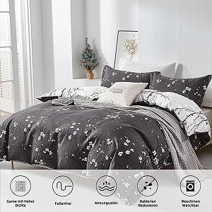 Постільна білизна Freyamy Квітка 135 x 200 см, 2 предмети, сірий, антрацит, сливовий колір, гілка квітучої сливи synthetic.ua - Фото 1