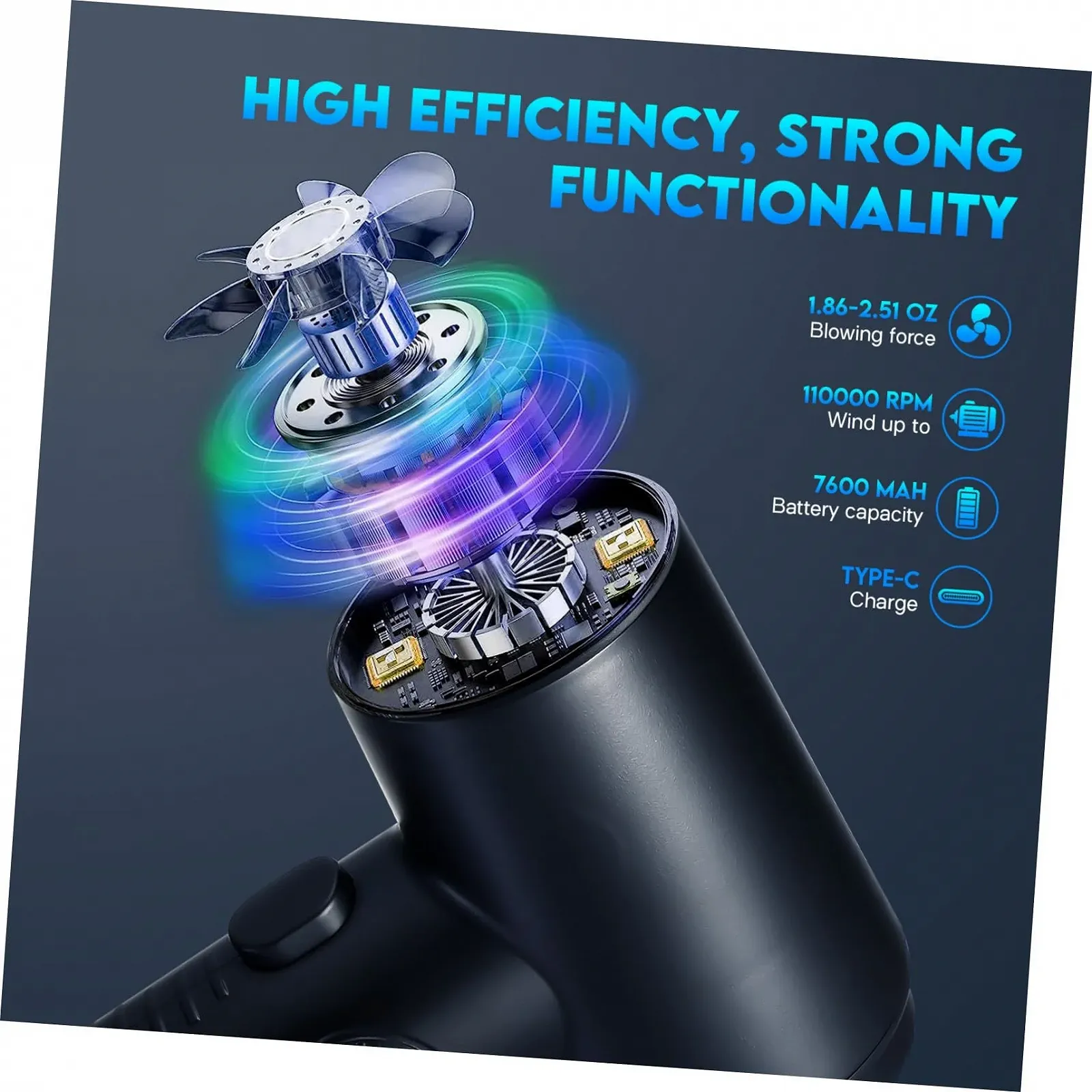 Аккумуляторный ручной пылесос-воздуходувка VILLCASE Portable, фото №7