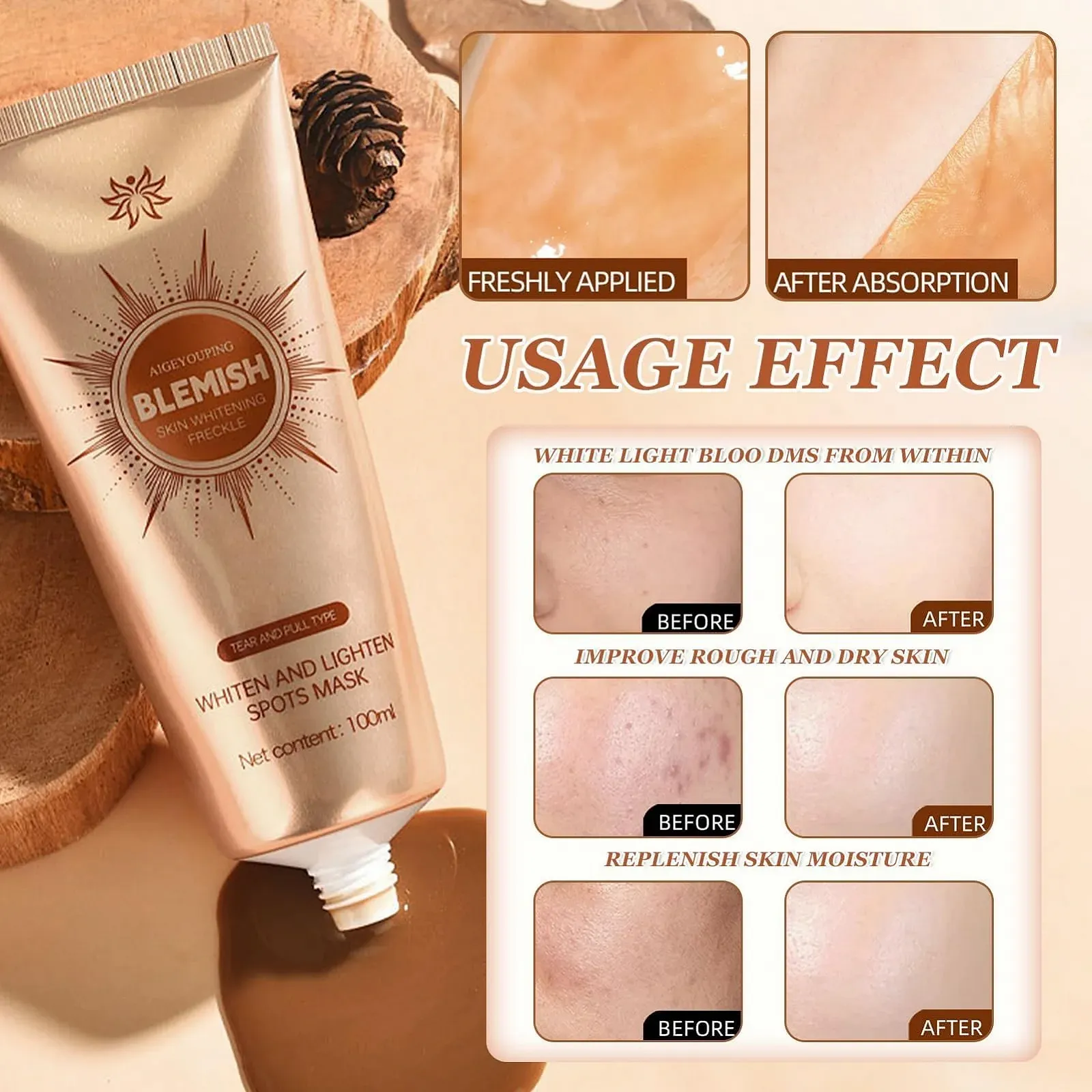 Маска для обличчя для освітлення та видалення плям, трав'яна маска, 2 шт, фото №5