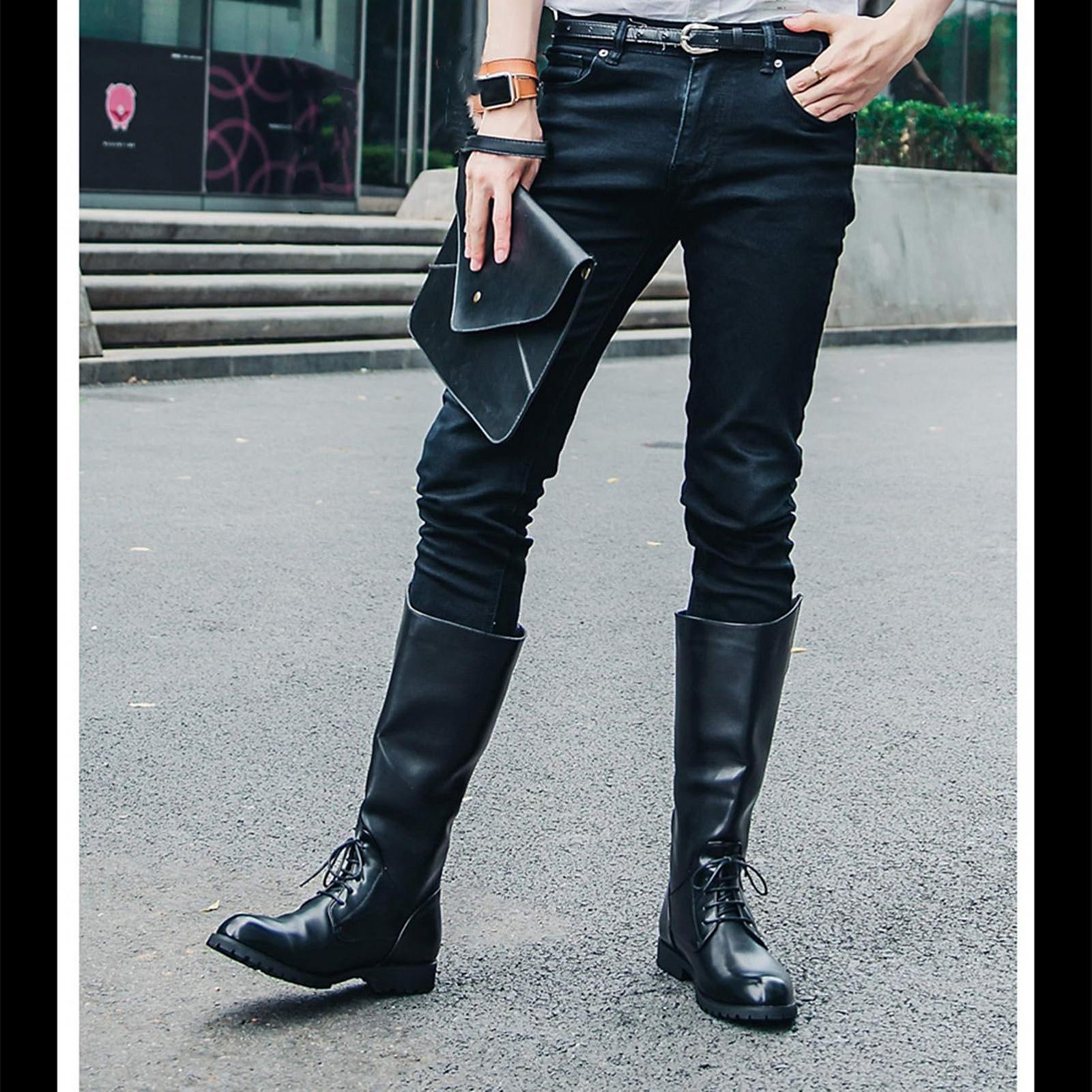 Чоботи лицарські ANUFER, чоловічі, під коліно, з гострим носком, з мікрофібрової шкіри, на блискавці ззаду, фото №6