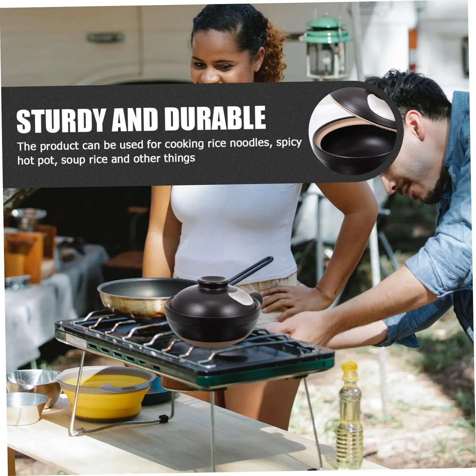 Керамическая кастрюля IMIKEYA с крышкой и одной ручкой термостойкая для риса и тушения Маленькая Белая, фото №9