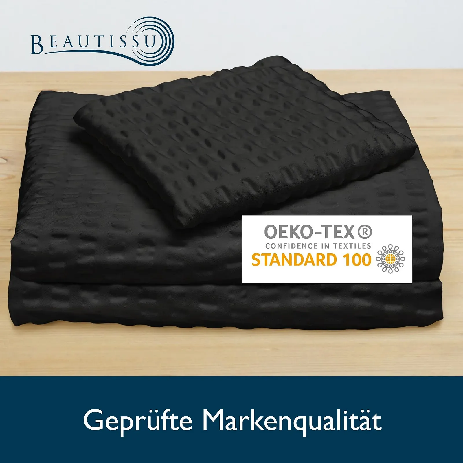 Комплект постільної білизни Beautissu Meline Seersucker 2 предмети 135 x 200 см мікрофібра чорний, фото №4