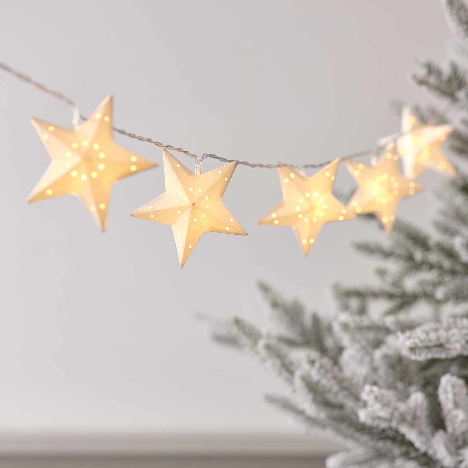 Гірлянда Lights4fun Зірка 10 LED Зірки Папір від батарейок Білий, фото №1