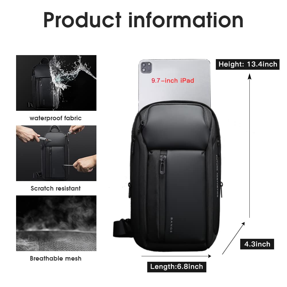 Слінг BANGE Водонепроникна чоловіча нагрудна сумка плечові сумки Crossbody слінг рюкзак для чоловіків, фото №5