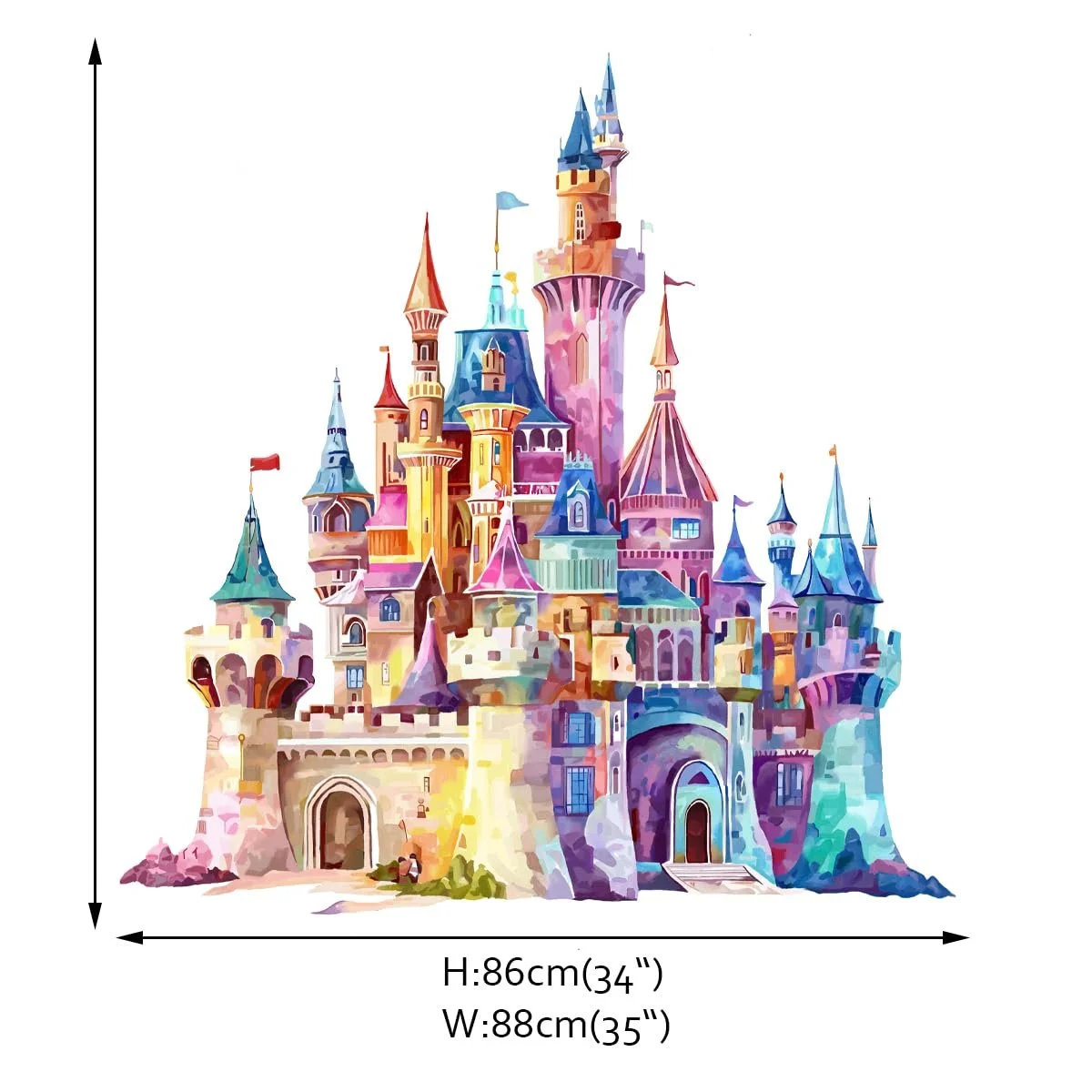 Наклейки на стіну Runtoo Princess Castle Watercolor Fairy Tale Замок принцеси Акварель, фото №4