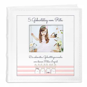 Альбом для фотографий Maverton Вставной Для 200 фотографий 10 x 15 см 100 белых страниц 21 x 22 см Белый Кролики - Фото 1