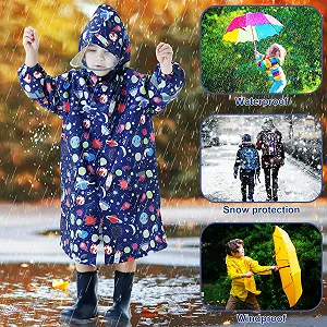 Дождевик Детский для мальчиков Domueay, водонепроницаемый, дышащий, с капюшоном, легкая цельная дождевая накидка, верхняя одежда для активного отдыха с чехлом для рюкзака, унисекс, 3-12 лет synthetic.ua - Фото 1