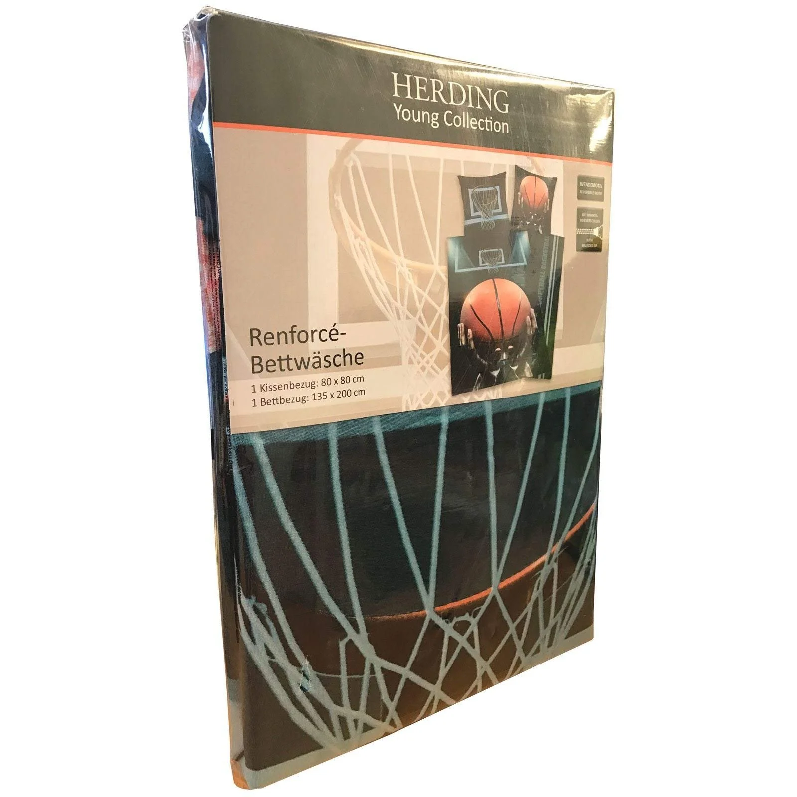 Постельное белье детское Herding Young Collection Basketball 135 x 200 см + 80 x 80 см, хлопок Синий, фото №2