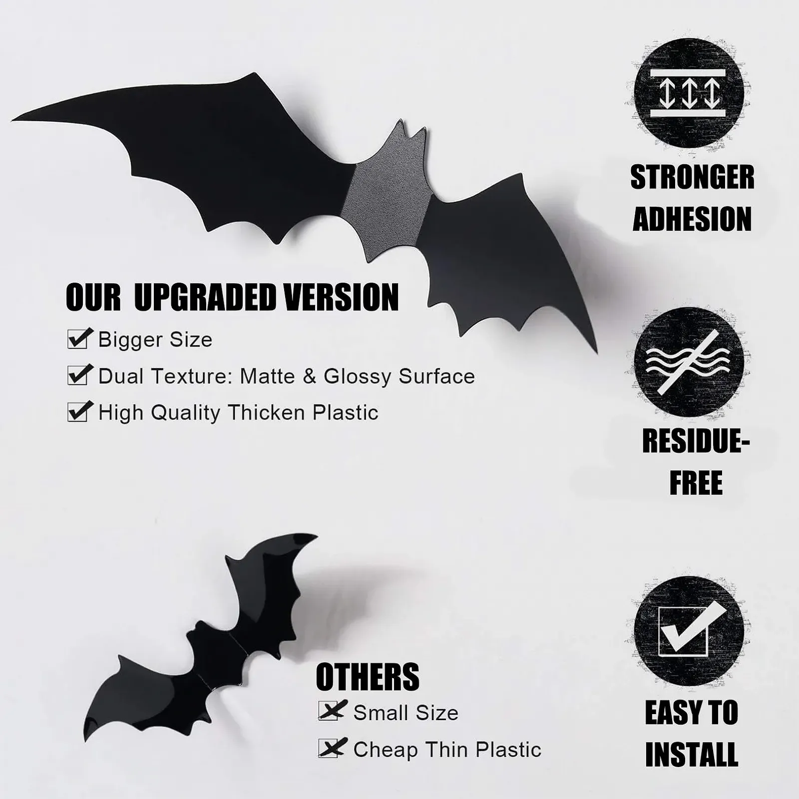 Декоративні наклейки Halloween Bat Spider 3D 60 шт., фото №3 Декоративні наклейки Halloween Bat Spider 3D 60 шт., фото №3